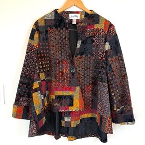 Joseph Ribkoff Art to Wear Velvet Swing Jacket Abstract Patchwork size 16